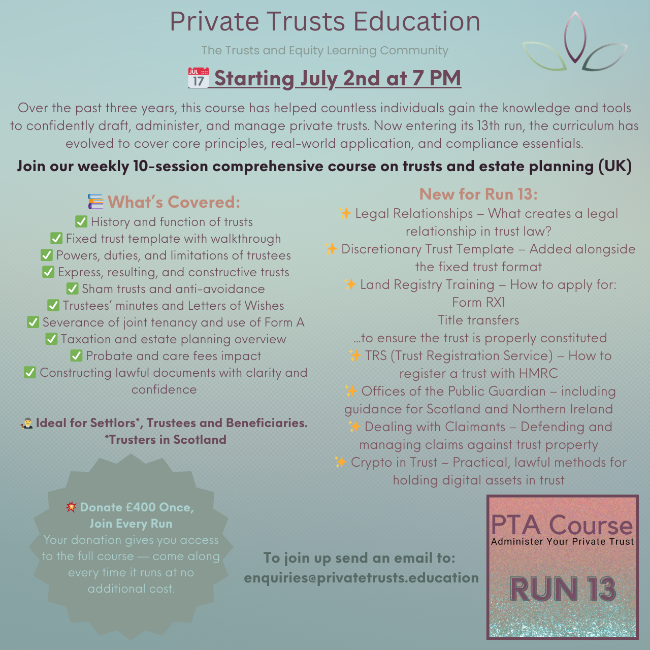 New Course Run: Learn How to Administer Your Own Private Trust – Starting July 2nd